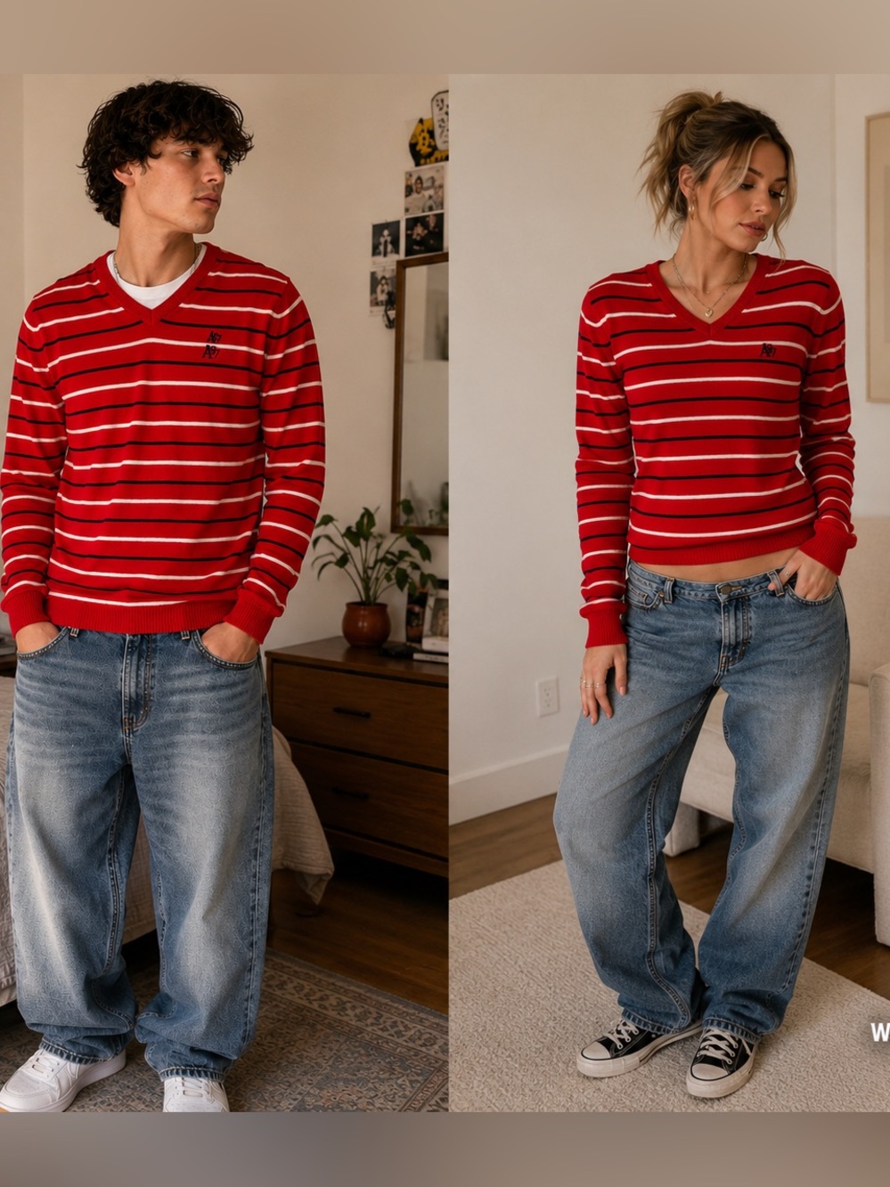 Aeropostale Mens/Unisex 2013 Red Striped V-Neck Sweater A87 Preppy Y2K Size S